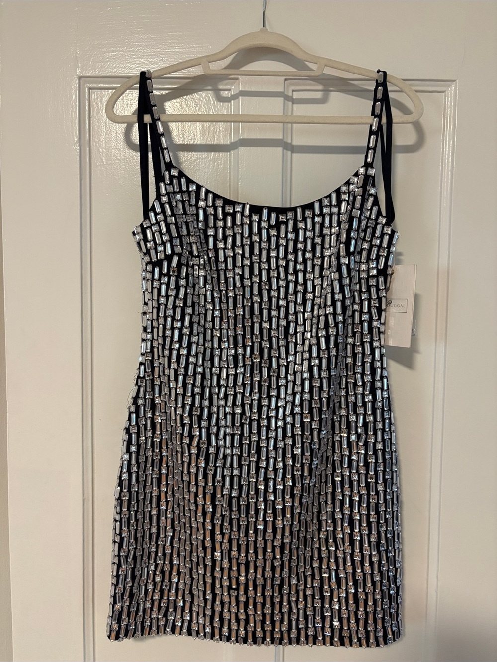 Mac Duggal Black Mini Dress with Silver Sequin Bars